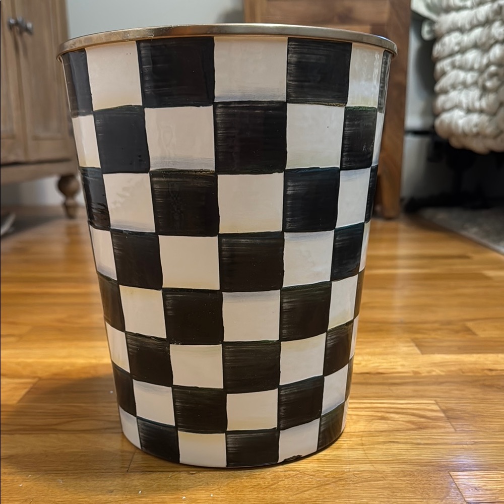 MacKenzie-Childs Black and White Checkered Courtly Waste Bin